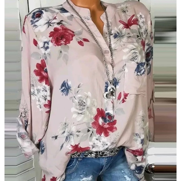 Tops - Floral Red and White Blouse